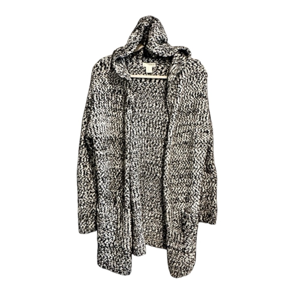 Cynthia Rowley black and white chunky long sleeve hooded cardigan sweater